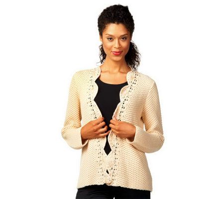 George Simonton Long Sleeve Open Front Sweater with Scallop Edge - A226434