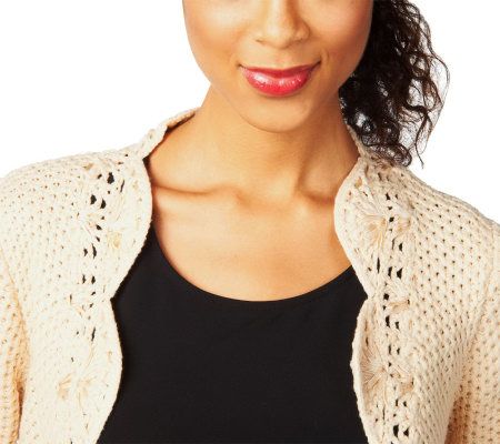 George Simonton Long Sleeve Open Front Sweater with Scallop Edge