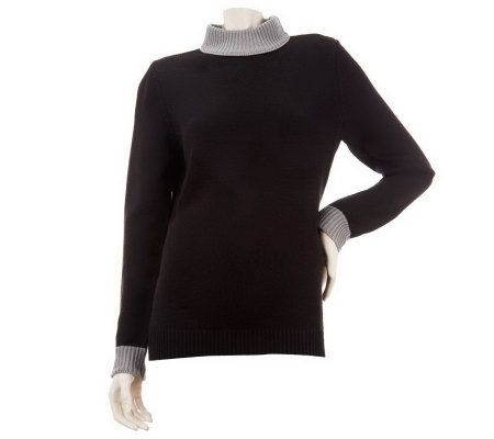Denim & Co. Long Sleeve Mock Neck Color Block Sweater - A229034