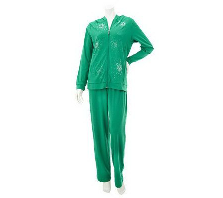 Quacker Factory Sparkle & Shine Zip-up Jacket with Hood & Knit Pants Set - A230734