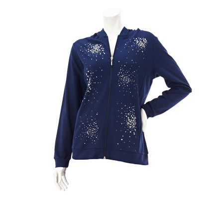 Quacker Factory Sparkle & Shine Zip-up Jacket with Hood & Knit Pants Set