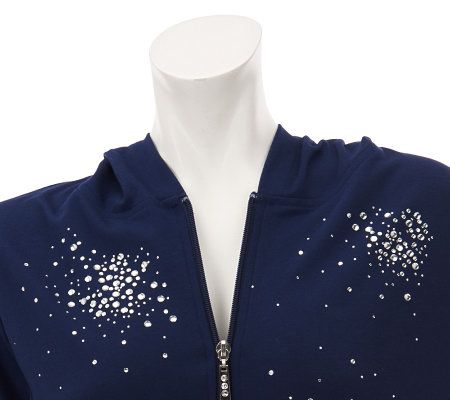 Quacker Factory Sparkle & Shine Zip-up Jacket with Hood & Knit Pants Set