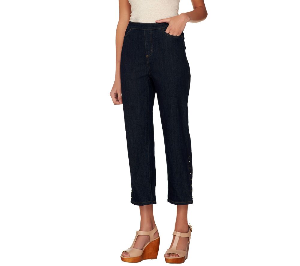 Denim & Co. Classic Waist Pull-on Crop Pants w/ Bottom Detail - A231134
