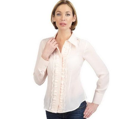 As Is Pamela Dennis PCG Chiffon Blouse w/ Lace Placket - A232634