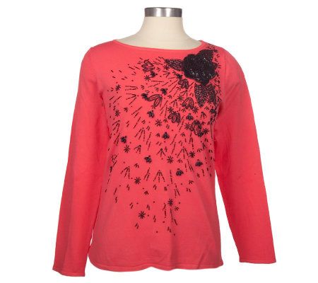 Victor Costa Occasion Floral Burst 3/4 Sleeve Sweater - A70934