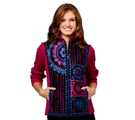 Bob Mackies Turkish Delight Embroidered Suede & Knit Jacket - A84834