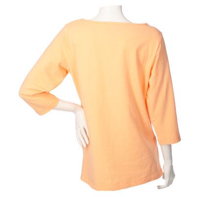 Bob Mackies Stretch Cotton Top with Cutout and Embroidery