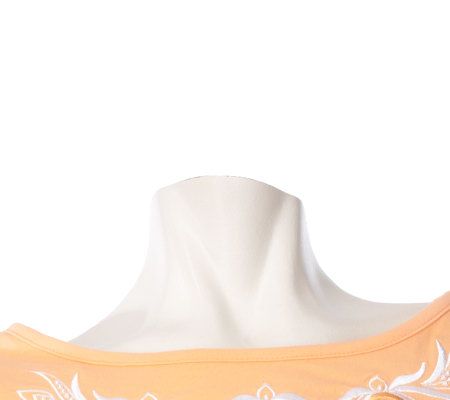 Bob Mackies Stretch Cotton Top with Cutout and Embroidery