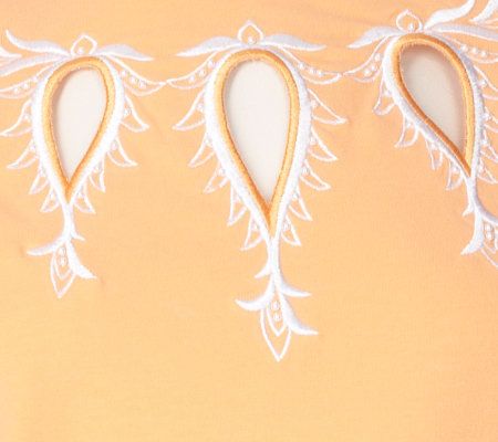 Bob Mackies Stretch Cotton Top with Cutout and Embroidery