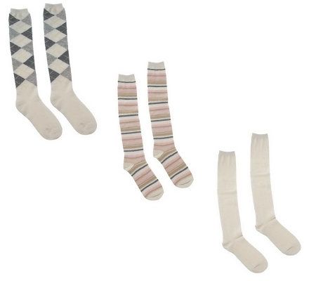 Passione Set of 3 Luxury Cashmere Blend Knee High Socks - A202535