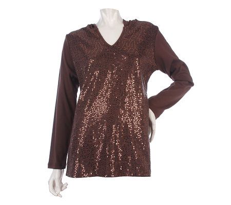 Quacker Factory Sequin Front Long Sleeve Hoodie - A217035