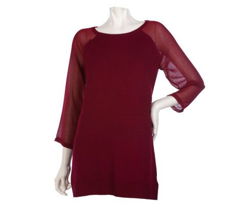 K-DASH by Kardashian Sweater with Georgette Sleeve - A219635