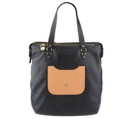 As Is Isaac Mizrahi Live! Pebble Leather Rugby Tote With Pocket - A220635