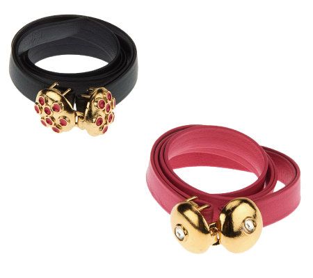 Keggy Set of 2 Belts w/ Anique Gold Dome Charms - A221735