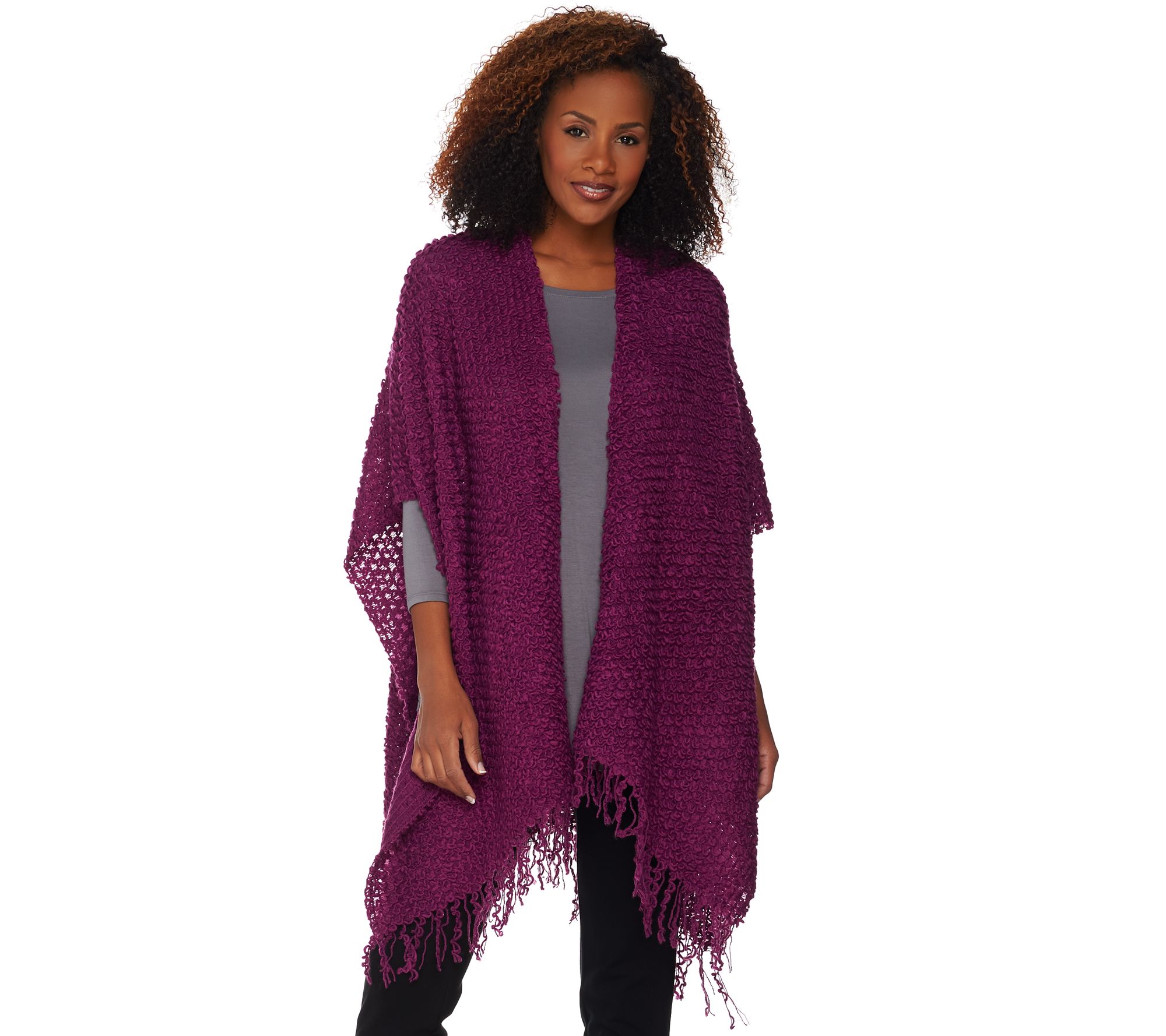 Accessory Street Textured Loop Ruana with Fringe - A227735