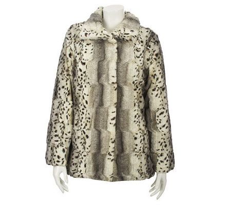 Dennis Basso Snow Lynx Faux Fur Leopard Print Coat - A227835