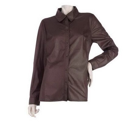 As Is Susan Graver Textured Faux Suede Button Front Shirt - A228435