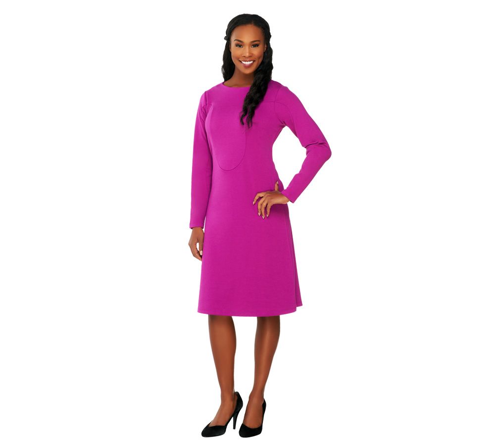 George Simonton 3/4 Sleeve Ponte Knit A-Line Dress w/ Seaming Detail - A229335