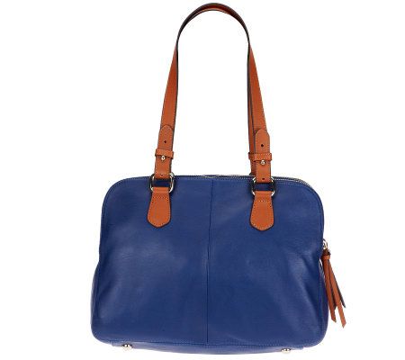 Isaac Mizrahi Live! Bridgehampton Triple Zipper Leather Satchel
