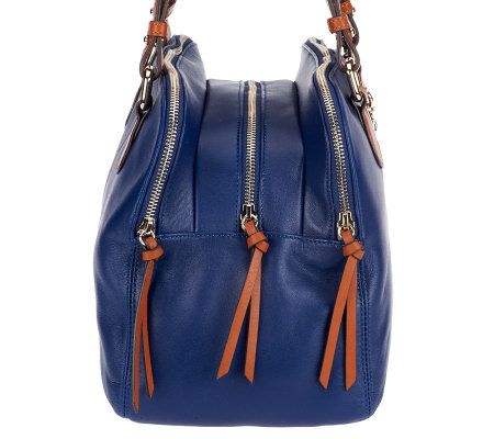 Isaac Mizrahi Live! Bridgehampton Triple Zipper Leather Satchel