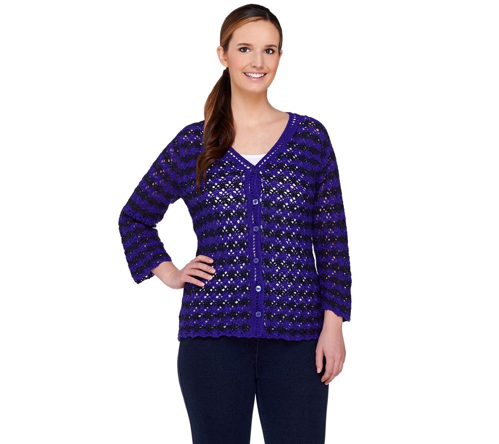 Liz Claiborne New York Bi-Color Crochet Cardigan