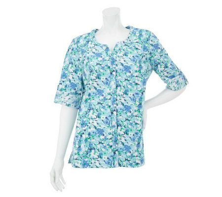 Denim & Co. Floral Print Shirt with Roll Tab Sleeves - A231135