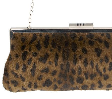 Dennis Basso Faux Fur Framed Clutch with Hidden Chain Strap