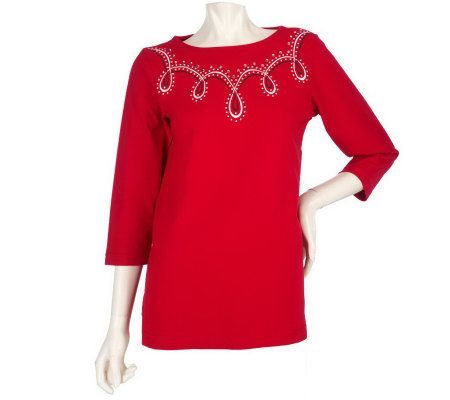 Bob Mackies Embroidered and Studded T-shirt - A92635