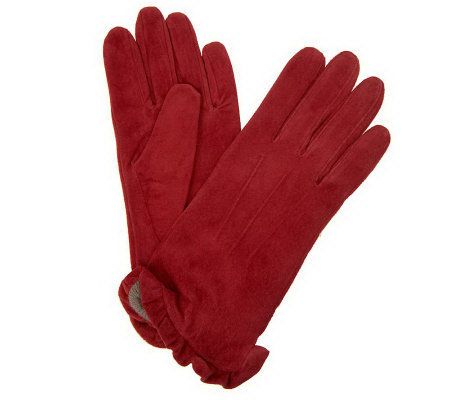 Lizden Washable Suede Gloves with Ruffle Trim - A94335