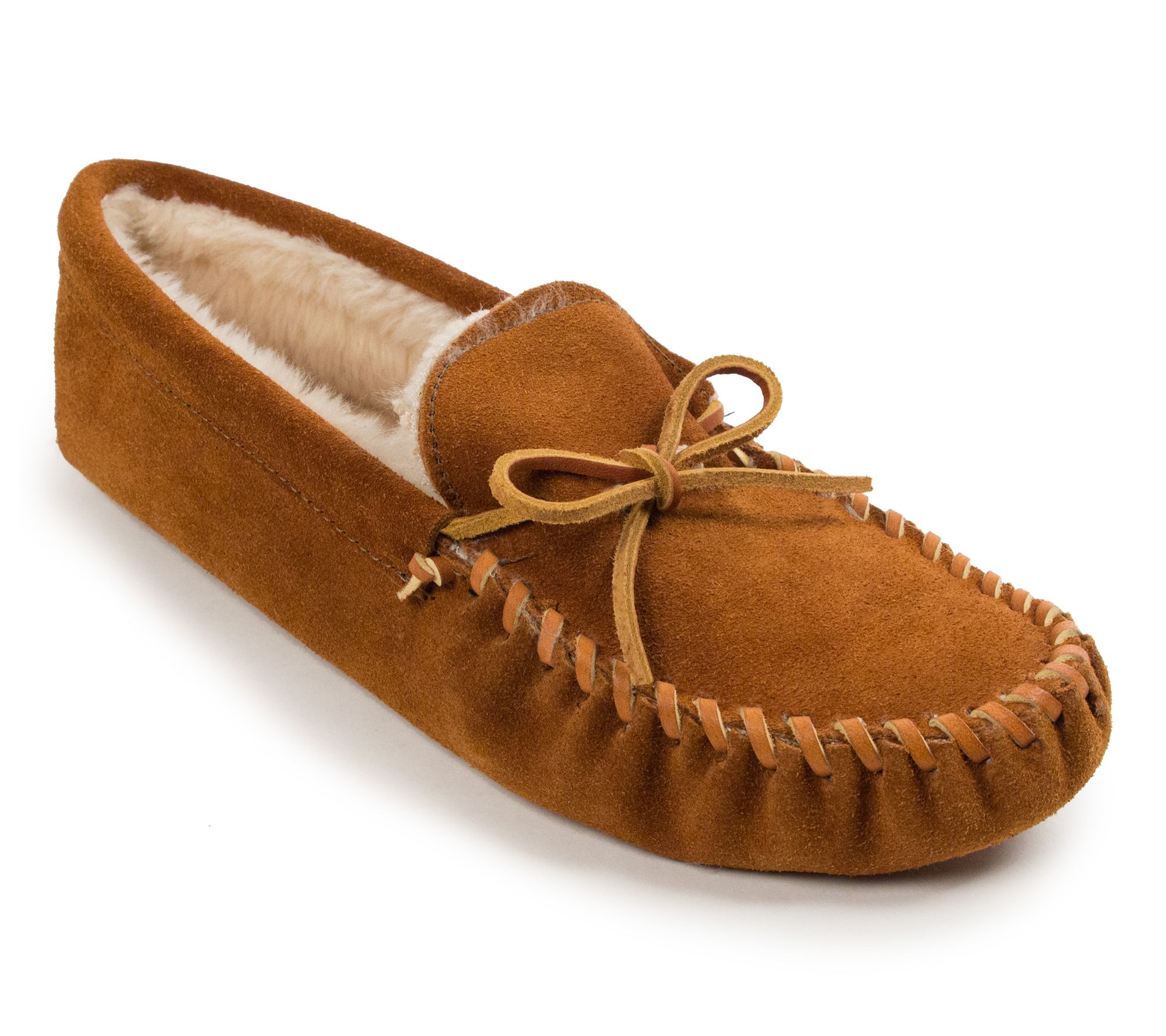 Minnetonka Mens Pile Lined Soft Sole Suede Slippers with Tie - A141136