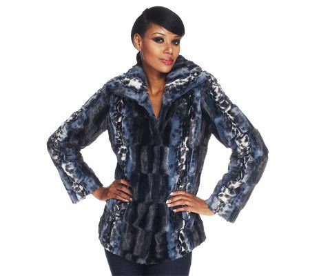 Dennis Basso Brushed Printed Faux Fur Coat with Maxi Collar - A202736