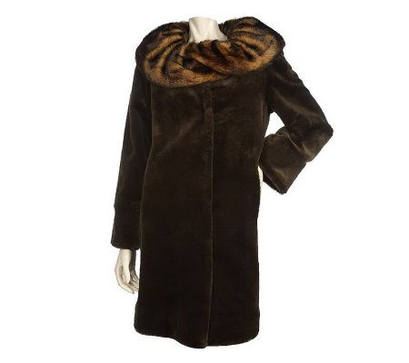Dennis Basso Faux Fur Coat with Sculpted Collar - A211136