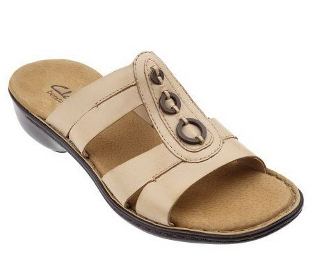 Clarks Bendables Leather Slides with Ornament Detail - A213436