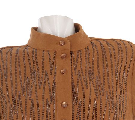 Bob Mackies Sequin Front and Cuff Moleskin Jacket