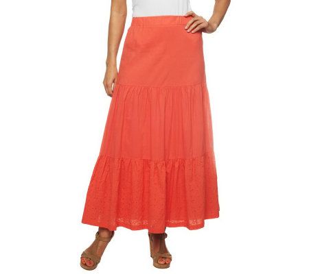 Liz Claiborne New York Three Tiered Eyelet Maxi Skirt - A222136