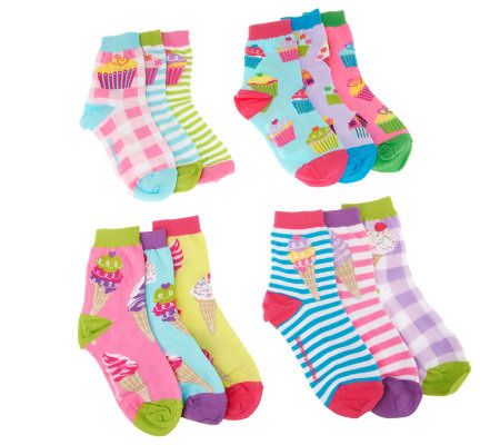little missmatched CrazyCoordinate IceCream&Cupcak Crew Socks - A223636
