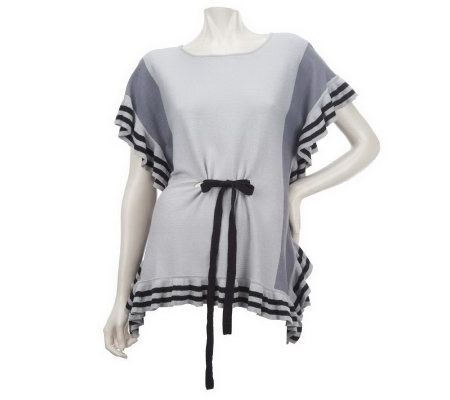 LOGO by Lori Goldstein Sweater Poncho with Ruffle Detail - A223736