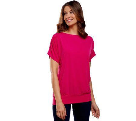 Susan Graver Liquid Knit Bateau Neck Top with Dolman Sleeves - A224536