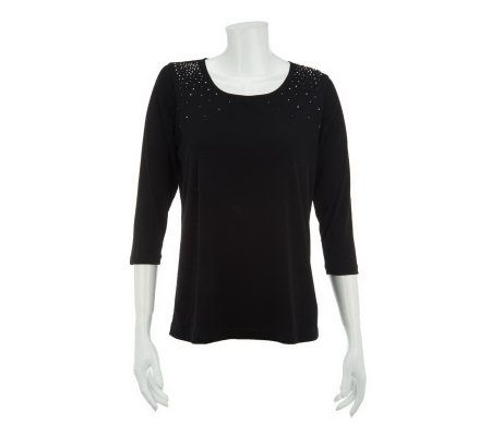 Susan Graver Liquid Knit Top with Beaded Shoulder Embellishment - A229536