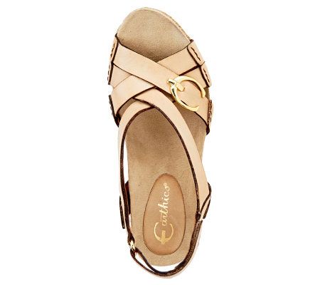 Earthies Salerno Too Leather Wedge Sandals with Buckle Detail