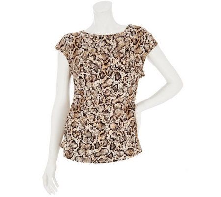 George Simonton Crystal Knit Extended Shoulder Top w/ Side Ruching - A231836