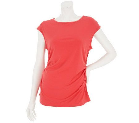 George Simonton Crystal Knit Extended Shoulder Top w/ Side Ruching - A231836