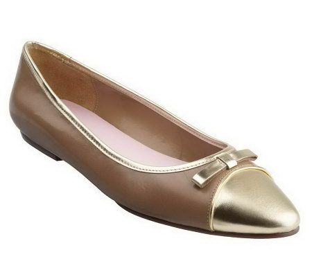 As Is Isaac Mizrahi Live! Leather Cap Toe Ballerina Flats - A232636