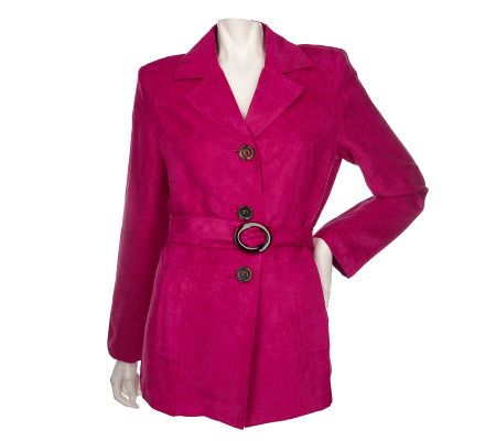 Susan Graver Faux Suede Trench Coat w/Removable Belt - A83836