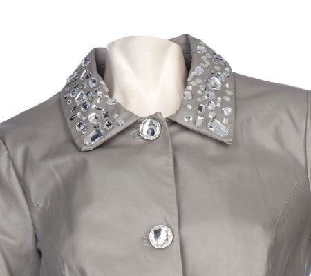 Bradley by Bradley Bayou Leather Coat with Gem Detail