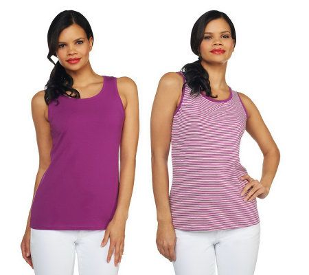 Isaac Mizrahi Live! Scoopneck Stretch Tank Tops - A215537