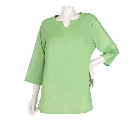 Denim & Co. 3/4 Sleeve Woven Tunic with Knit Tank - A216337