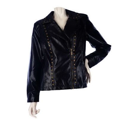Bob Mackies Faux Leather Studded Motorcycle Jacket - A216837