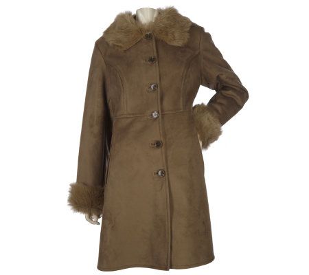 Centigrade Faux Shearling Coat with Empire Waist & Faux Fur Trim - A218837