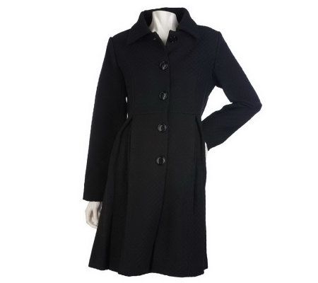 K-DASH by Kardashian Button Front Coat with Pleated Skirt - A219337